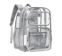 Zaino trasparente per la scuola, 17, grande borsa per libri trasparente, zaini in PVC trasparente (per 12 anni) per bambini con nome, grigio., taglia unica