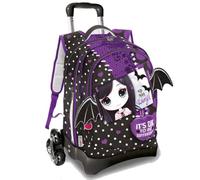 Zaino Trolley 3 ruote primaria vampira vampirina dark pop Sweet Jungle, 3 Grafiche Frontali Intercambiabili e Pop-Up A Tema vampira, 2 Scomparti Per Bambina, Scuole Elementari e Medie