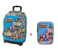 Zaino Trolley 3 Ruote Scuola Cross Stumble Guys Azzurro + Astuccio One Time 2025