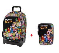 Zaino Trolley 3 Ruote Scuola Cross Stumble Guys Nero + Astuccio One Time 2025/26