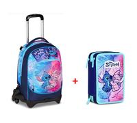 Zaino Trolley 3 Ruote Staccabile Scuola Lilo & Stitch + Astuccio 3 zip completo