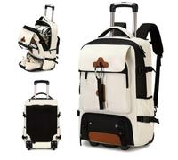 Zaino Trolley Con Ruote Cabina Aereo 30L Manico Telescopico A Scomparsa Zaino Da Viaggio 2in1 Con Scomparto Scarpe Senza Valigia Aggiuntiva Per Viaggi Lavoro (Beige)