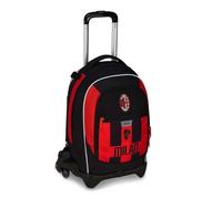 Seven Milan Trolley Scuola Jack 3 Ruote, Rosso Nero, Squadra Calcio, Zaino Con Carrello Sganciabile Da 33 Litri, Per Scuola Elementare e Media,Bambino