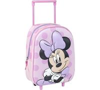Zaino trolley originale Disney Minnie Mouse con ruote e manico estensibile | Zaino scolastico Minnie a pois rosa per bambine in età prescolare