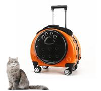 Zaino Trolley per Animali - Trasportino Trasparente e Traspirante per Gatti, con Ruote Rimovibili, Fori di Aerazione e Materassino Lavabile(Orange)