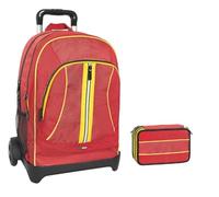 Zaino Trolley Scuderia Italia Giallo rosso 2 Scomparti per scuola primaria e secondaria ragazzo bambino, comodo, sicuro, veloce e divertente + Astuccio 3 piani completo di cancelleria
