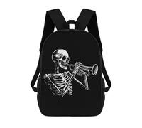 Zaino unisex con stampa di tromba che suona lo scheletro, 43,2 cm, zaino da viaggio per computer portatile, per donne e uomini