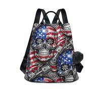 Zaino vintage alla moda con bandiera degli Amercian, con cerniera posteriore antifurto e pompon multi tasca