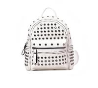 Zaino vintage con borchie e rivetti, borsa da scuola in tinta unita, impermeabile, in pelle, for la l'università per Contenitore(White)