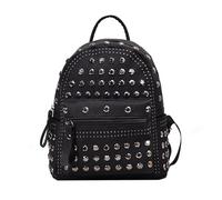 Zaino vintage con borchie e rivetti, borsa da scuola in tinta unita, impermeabile, in pelle, for la scuola e l'università(Black)