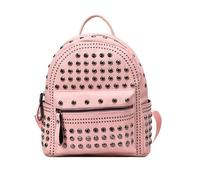 Zaino vintage con borchie e rivetti, borsa da scuola in tinta unita, impermeabile, in pelle, for la scuola e l'università(Pink)