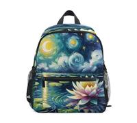 Zaino vintage con ninfea stellata, con targhetta per nome, zaino da viaggio per bambini piccoli, Vintage Starry Night Water Lily, 6-8 anni, Graziosi zaini