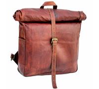 Zaino Vintage In Pelle Marrone Roll Top Con Protezione Laptop, Grande