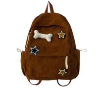Zaino vintage in velluto a coste, borsa per libri scolastici, zaino in velluto a coste, zaino in velluto a coste, zaino alla moda Y2K con motivo a stelle, Marrone, 32 x 12 x42 cm