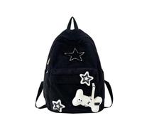Zaino vintage in velluto a coste, borsa per libri scolastici, zaino in velluto a coste, zaino in velluto a coste, zaino alla moda Y2K con motivo a stelle, Nero , 31 x 13 x41 cm