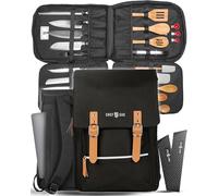 Zaino vintage per coltelli da chef, oltre 30 tasche per coltelli e strumenti da chef, custodia per il trasporto di coltelli con tasca posteriore nascosta per tablet, robusta borsa per coltelli per