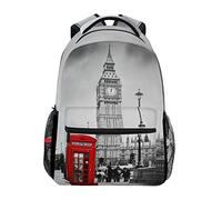 Zaino vintage rosso cabina telefonica borsa a tracolla scuola zaino palestra Big Ben grigio borsa per laptop borsa da viaggio all'aperto per bambini ragazzi ragazze donne uomini, Come mostrato, Taglia