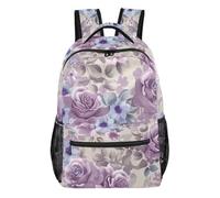 Zaino vintage scheletri con tasche multiple e cinghie regolabili, Retro Viola Floreale, Small, Zaino casual per la scuola | Zaino da scuola in tessuto di poliestere resistente con più zone di stoccaggio e vestibilità regolabile a spalla