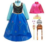 ZaisuiFun Vestito Principessa Anna per Bambina Costume Frozen con Mantello e Accessori Parrucca per Carnevale Natale Halloween Compleanno Festa