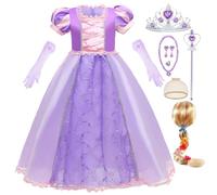 ZaisuiFun Vestito Rapunzel Bambina Costume Principessa Viola con Parrucca Travestimento Carnevale Halloween Natale Compleanno,7-8 Anni