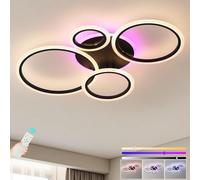 ZAITINZ Plafoniera LED Soffitto 50W 3000lm 82x55cm, Dimmabile 3000-6000K con Telecomando, unico Lampadario Camera da Letto e Lampadario Soggiorno con design a 4 cerchi, per cucina corridoio, nero