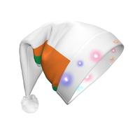 Zaixiansj Bandiera della Costa d'Avorio Stampa Light Up Cappello di Natale, Peluche LED Cappello di Babbo Natale per Adulti, Cappello Luminoso Festa di Vacanza