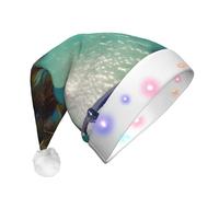 Zaixiansj Beach Coconut Sunshine Print Light Up Cappello di Natale, Peluche LED Cappello di Babbo Natale per adulti, Cappello incandescente per feste di vacanza