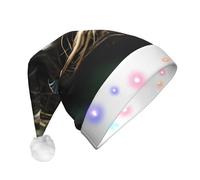 Zaixiansj Cappello di Babbo Natale con stampa a nido di uccello, cappello di Babbo Natale in peluche a LED per adulti, berretto luminoso per feste