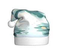 Zaixiansj Cappello di Babbo Natale con stampa di foglie cadute sul lago, per adulti, accessorio per costume e feste di Natale