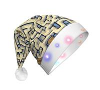 Zaixiansj Cappello di Natale con stampa di mappa del tesoro del labirinto, cappello di Babbo Natale in peluche a LED per adulti, berretto luminoso per feste