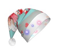 Zaixiansj Cappello di Natale con stampa di ragazzo amorevole carino, cappello di Babbo Natale in peluche a LED per adulti, berretto da festa incandescente