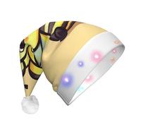 Zaixiansj Cappello di Natale con stampa gialla dell'ape che illumina il cappello di Babbo Natale, cappello di Babbo Natale della peluche per gli adulti, cappello incandescente del partito di