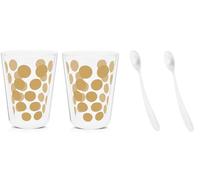 Zak Pois Doppia Parete Vetro Caffè / Gelato Occhiali E Cucchiai Oro