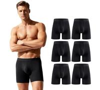 ZAKASA Boxer Uomo Lunghi bambù: Mutande Lunghe Boxer Aderenti Maschile con Mosca Aperta Senza Etichette Morbidi Traspiranti Taglie L Nero Pacco da 6