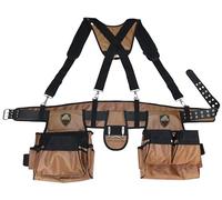 ZAKCO Cintura per attrezzi professionale in poliestere 1680D con bretelle, robusta cintura per attrezzi per falegnami, telaio, elettricisti, idraulici e Hanyman (cachi, taglia piena)