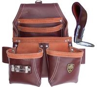 ZAKCO, PRO-16. Vera pelle 5 tasche con chiodo frontale a doppio carico e custodia per attrezzi con supporto extra per martello, custodia per attrezzi in pelle da falegname (marrone)