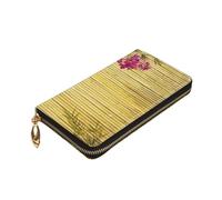 ZaKhs Bambù Cinese Fiori Fioriti Stampa Portafoglio Donna In Pelle Zip Portamonete Grande Capacità Titolare Della Carta per le Donne Uomini Regalo, Nero , Taglia unica