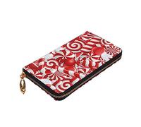 ZaKhs Candy Canes Print Portafoglio da donna in pelle con zip portamonete grande capacità titolare della carta per donne uomini regalo, Nero , Taglia unica
