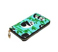 ZaKhs Carino Bamboo Animal Print Portafoglio da donna in pelle zip portamonete grande capacità titolare della carta per donne uomini regalo, Nero , Taglia unica
