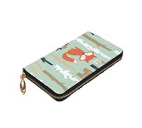ZaKhs Carino Fox Bear Bird Bunny Tree Print Portafoglio da donna in pelle con cerniera portamonete grande capacità titolare della carta per donne uomini regalo, Nero , Taglia unica