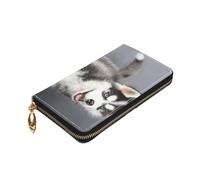 ZaKhs Carino Husky Dog Print Portafoglio da donna in pelle zip portamonete grande capacità titolare della carta per le donne uomini regalo, Nero , Taglia unica