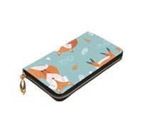 ZaKhs Cartone animato Fox Modello Stampa Portafoglio da donna in pelle Zip Portamonete Grande Capacità Titolare della Carta per le Donne Uomo Regalo, Nero , Taglia unica