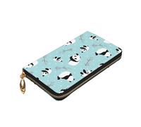ZaKhs Cartone animato Panda Bear Print Portafoglio da donna in pelle zip portamonete grande capacità titolare della carta per le donne uomini regalo, Nero , Taglia unica