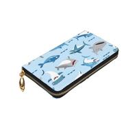 ZaKhs Cartone animato Shark Print Portafoglio da donna in pelle zip portamonete grande capacità titolare della carta per le donne uomini regalo, Nero , Taglia unica