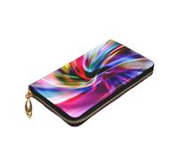 ZaKhs Colorato Tie Dye Print Portafoglio da donna in pelle zip portamonete grande capacità titolare della carta per le donne uomini regalo, Nero , Taglia unica