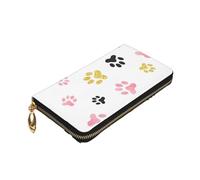 ZaKhs Colorful Dog Paws Print Portafoglio da donna in pelle zip portamonete grande capacità titolare della carta per le donne uomini regalo, Nero , Taglia unica