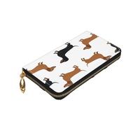 ZaKhs Dachshund Weiner Pet Dogs Print Portafoglio da donna in pelle con cerniera portamonete grande capacità titolare della carta per donne uomini regalo, bianco, Moderno