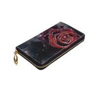 ZaKhs Dew Rose - Portafoglio da donna in pelle con cerniera, grande capacità, porta carte di credito, regalo per donne e uomini, Nero , Taglia unica