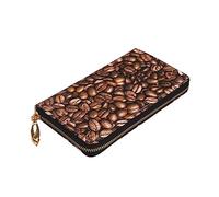 ZaKhs Divertente caffè tostato chicchi di stampa portafoglio da donna in pelle zip portamonete grande capacità titolare della carta per donne uomini regalo, Nero , Taglia unica