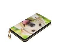 ZaKhs Divertente Labrador Puppy Dog Print Portafoglio da donna in pelle con zip portamonete grande capacità titolare della carta per donne uomini regalo, Nero , Taglia unica